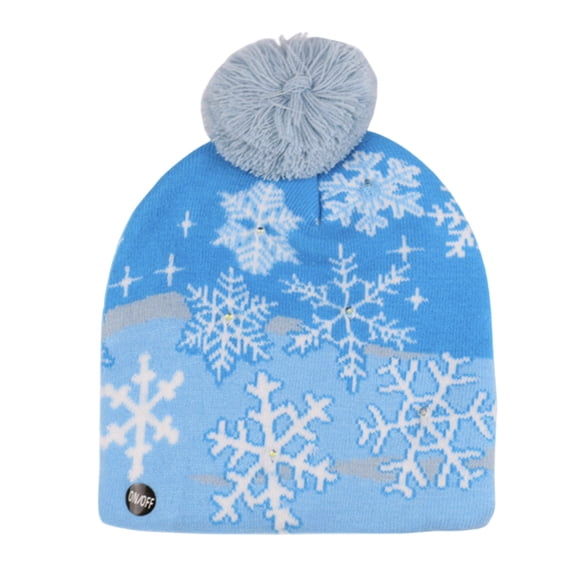FAOWME Women Christmas Knitted Hats Cartoon Embroidery Foldable Brim Comfortable Fashion Warm Caps For Holiday Party Sky Blue One Size