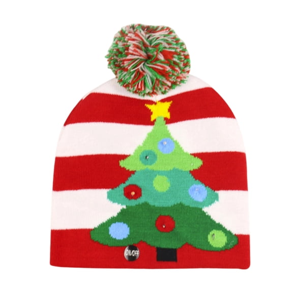 FAOWME Women Christmas Knitted Hats Cartoon Embroidery Foldable Brim Comfortable Fashion Warm Caps For Holiday Party White One Size