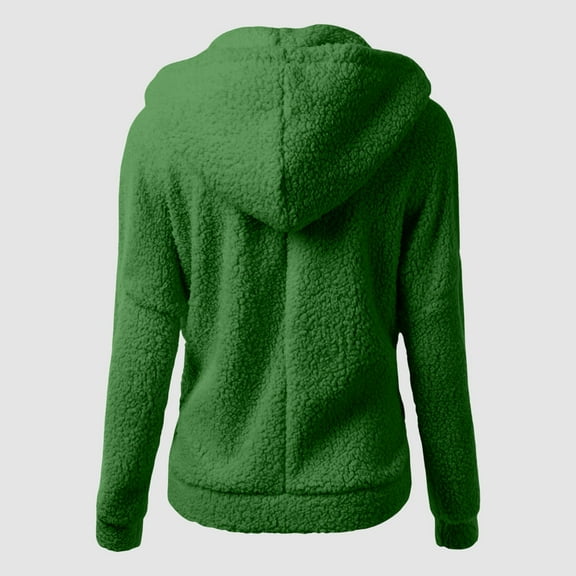 FAOWME Women Fuzzy Hooded Coat With Pocket Long Sleeve Solid Color Zipper Loose Casual Warm Jacket For Autumn Winter Daily Wear,Green,Xxxxxl