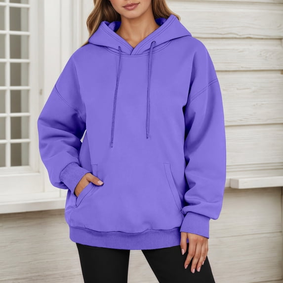 FAOWME Women Hoodies With Pocket Drawstring Long Sleeve Plush Casual Comfortable Warm Sweatshirt For Daily Wear Pp2 Xxxl