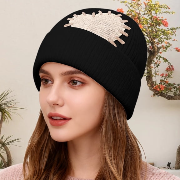 FAOWME Women Knitted Hats Love Heart Embroidery Windproof Comfortable Fashion Warm Caps For Autumn Winter Daily Wear Black One Size