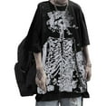 thumbnail image 1 of FAOWME Women Man Halloween T Shirt Round Neck Half Sleeve Skeleton Print Plus Size Comfortable Stylish Tee Tops For Casual Daily Wear,Black,L, 1 of 4