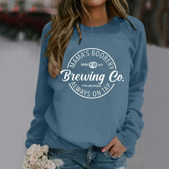 FAOWME Women Pullover Long Sleeve Round Neck Letter Print Comfortable Fashion Soft Sweatshirt For Fall Winter Daily Wear Navy Xl