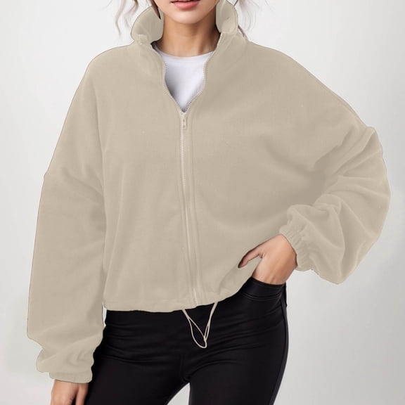 FAOWME Women Pullover Long Sleeve Turtleneck Solid Color Zipper Comfortable Fashion Soft Sweatshirt For Fall Winter Daily Wear Khaki L