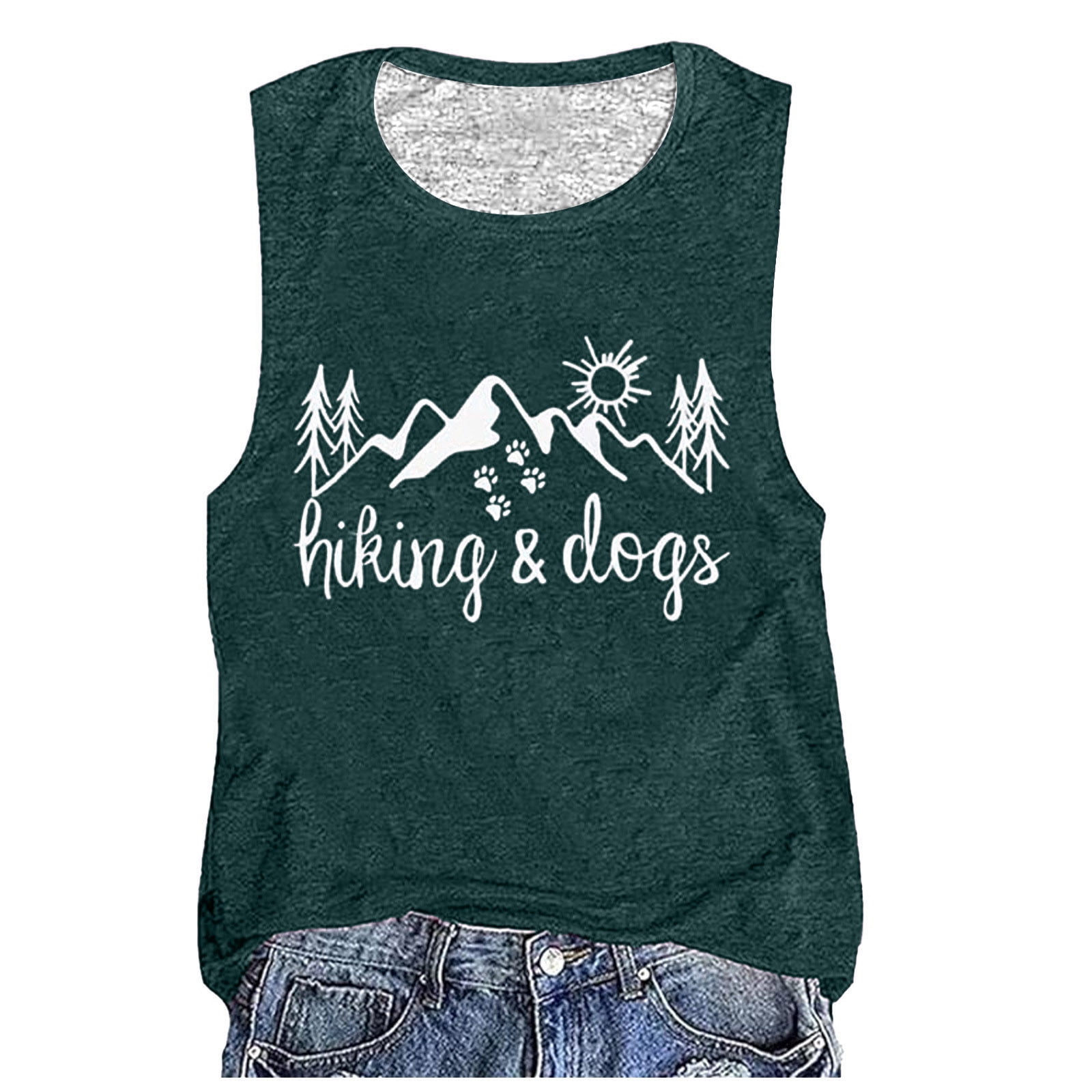 FAOWME Women Tank Top Summer Sleeveless Round Neck Letter Print ...