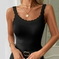 thumbnail image 1 of FAOWME Women Tanks Tops Sleeveless Suspenders Solid Color Lace Trim Slim Fit Comfortable Camis For Daily Wear Black L, 1 of 4