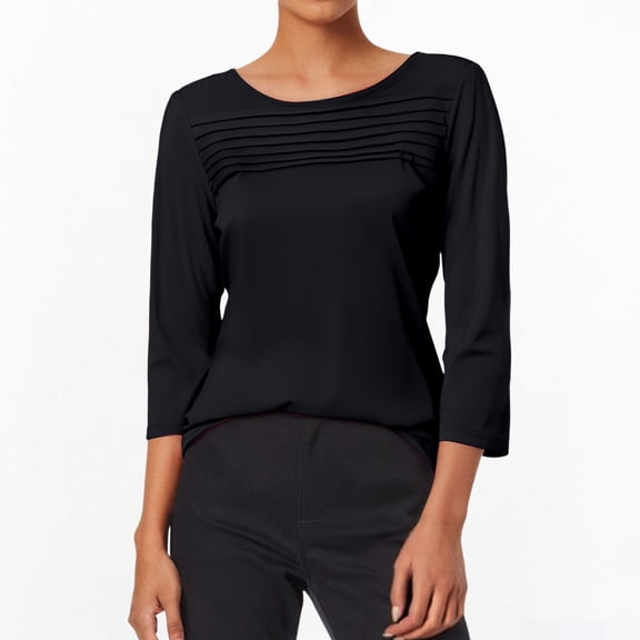 FAOWME Women Tops Long Sleeve Round Neck Solid Color Loose Fit Comfortable Casual T Shirt For Everyday Wear Black Xl