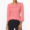 thumbnail image 1 of FAOWME Women Tops Long Sleeve Round Neck Solid Color Loose Fit Comfortable Casual T Shirt For Everyday Wear Pink L, 1 of 4