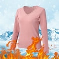 thumbnail image 1 of FAOWME Women Winter Tops Long Sleeve V Neck Solid Color Plush Lined Slim Comfortable Breathable Tee For Casual Daily Wear,Pink,Xxl, 1 of 8