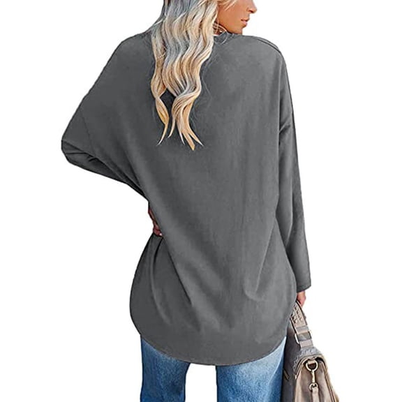 FAOWME Women's Casual Top Letter Print Round Neck Long Sleeved Loose Comfortable Breathable Tee For Daily Wear,Dark Gray,S