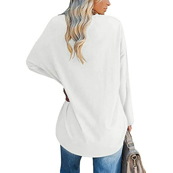 FAOWME Women's Casual Top Letter Print Round Neck Long Sleeved Loose Comfortable Breathable Tee For Daily Wear,White,S