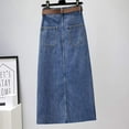 thumbnail image 1 of FAOWME Women's Denim Skirt High Waisted A Line Side Split Comfortable Fashion Slim Fit Mid Length Skirts With Pockets For Casual Daily Wear,Blue,L, 1 of 9