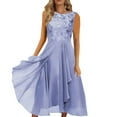 thumbnail image 1 of FAOWME Women's Dresses Vacation Beach Party Chiffon Split Round Neck Lace Hollowed Out Long Dress Bridesmaid Evening Gown, 1 of 4