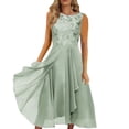 thumbnail image 1 of FAOWME Women's Dresses Vacation Beach Party Chiffon Split Round Neck Lace Hollowed Out Long Dress Bridesmaid Evening Gown, 1 of 4