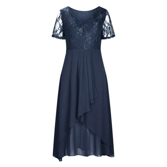 FAOWME Women's Dresses Vacation Beach Party Chiffon V-Neck Splicing Lace Hollow Female Long Dress Bridesmaid Evening Dresses
