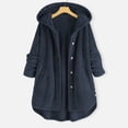 thumbnail image 1 of FAOWME Women's Fuzzy Hooded Coat With Pockets Long Sleeve Solid Color Buttons Comfortable Fashion Jacket For Autumn Winter Daily Wear,Navy,L, 1 of 5
