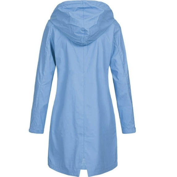 FAOWME Women's Hooded Coat With Pocket Solid Color Long Sleeve Zipper Windproof Mid Length Comfortable Jacket For Outdoor Activities,Sky Blue,Xl