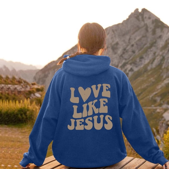 FAOWME Women's Hoodies With Pocket Long Sleeve Letter Print Drawstring Casual Comfortable Warm Sweatshirt For Fall Winter Daily Wear Blue Xl