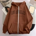 thumbnail image 1 of FAOWME Women's Hoodies With Pocket Long Sleeve Letter Print Zipper Drawstring Loose Fit Comfortable Sweatshirts For Everyday Wear Brown L, 1 of 3