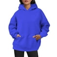 thumbnail image 1 of FAOWME Women's Hoodies With Pocket Long Sleeve Solid Color Plush Comfortable Fashion Sweatshirt For Fall Winter Daily Wear Blue S, 1 of 6