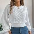 thumbnail image 1 of FAOWME Women's Knit Sweater Long Sleeve Round Neck Solid Color Casual Comfortable Soft Warm Pullover For Fall Autumn Daily Wear White S, 1 of 6