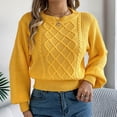 thumbnail image 1 of FAOWME Women's Knit Sweater Long Sleeve Round Neck Solid Color Casual Comfortable Soft Warm Pullover For Fall Autumn Daily Wear Yellow S, 1 of 7