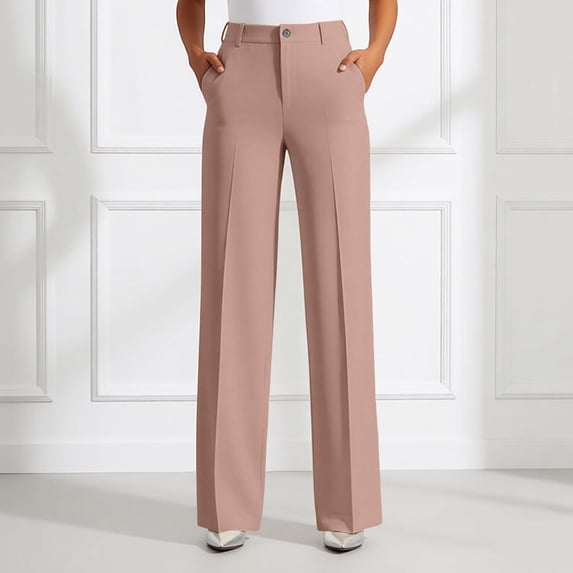 FAOWME Women's Pants High Waist Solid Color Straight Fit Comfortable ...