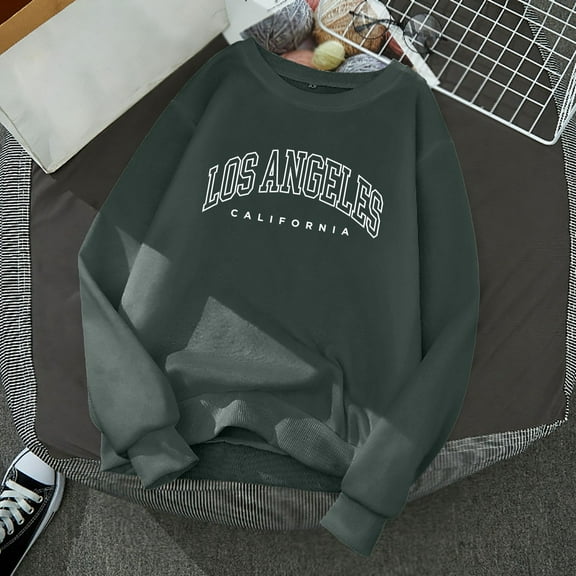 FAOWME Women's Pullover Long Sleeve Round Neck Letter Print Comfortable Fashion Soft Sweatshirt Top For Fall Winter Daily Wear Navy S