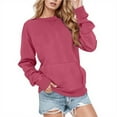 thumbnail image 1 of FAOWME Women's Pullover Long Sleeve Round Neck Solid Color Comfortable Breathable Sweatshirt For Fall Winter Daily Wear Red S, 1 of 4