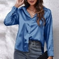 thumbnail image 1 of FAOWME Women's Satin Shirt Turndown Collar Long Sleeved Solid Color Slim Fit Fashion Lightweight Blouse Top For Casual Daily Wear,Blue,M, 1 of 4