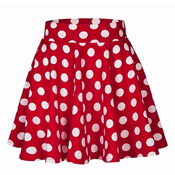 FAOWME Women's Skirt High Waist Polka Dot Printed A Line Comfortable Fashion Mini Skirts For Casual Daily Wear,Red,L