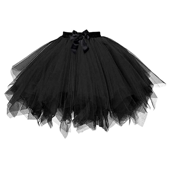 FAOWME Women's Skirt High Waist Solid Color Lace Up Comfortable Fashion Mesh Tutu Skirts For Carnival Party,Black,One Size