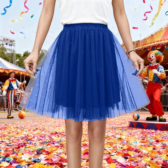FAOWME Women's Skirt High Waist Solid Color Layered Comfortable Fashion Mesh Tutu Dancing Skirts For Festive And Party Occasion,Blue,Xxxl