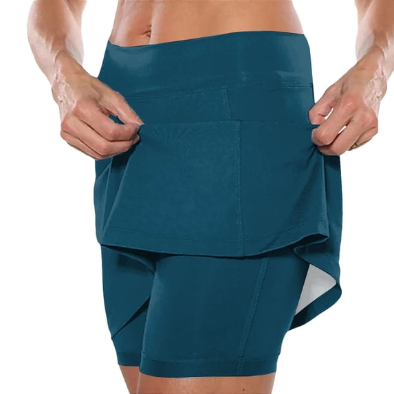 FAOWME Women's Skirts With Pockets High Waist Solid Color Comfortable Breathable Fitness Yoga Skirt Built In Shorts For Sports Activities,Navy,L