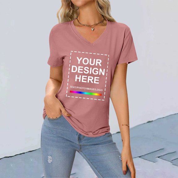 FAOWME Women's T Shirts Short Sleeve V Neck Letter Print Comfortable Slim Fit Tops For Casual Daily Wear Pink Xl