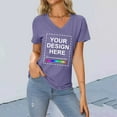 thumbnail image 1 of FAOWME Women's T Shirts Short Sleeve V Neck Letter Print Comfortable Slim Fit Tops For Casual Daily Wear Purple S, 1 of 8