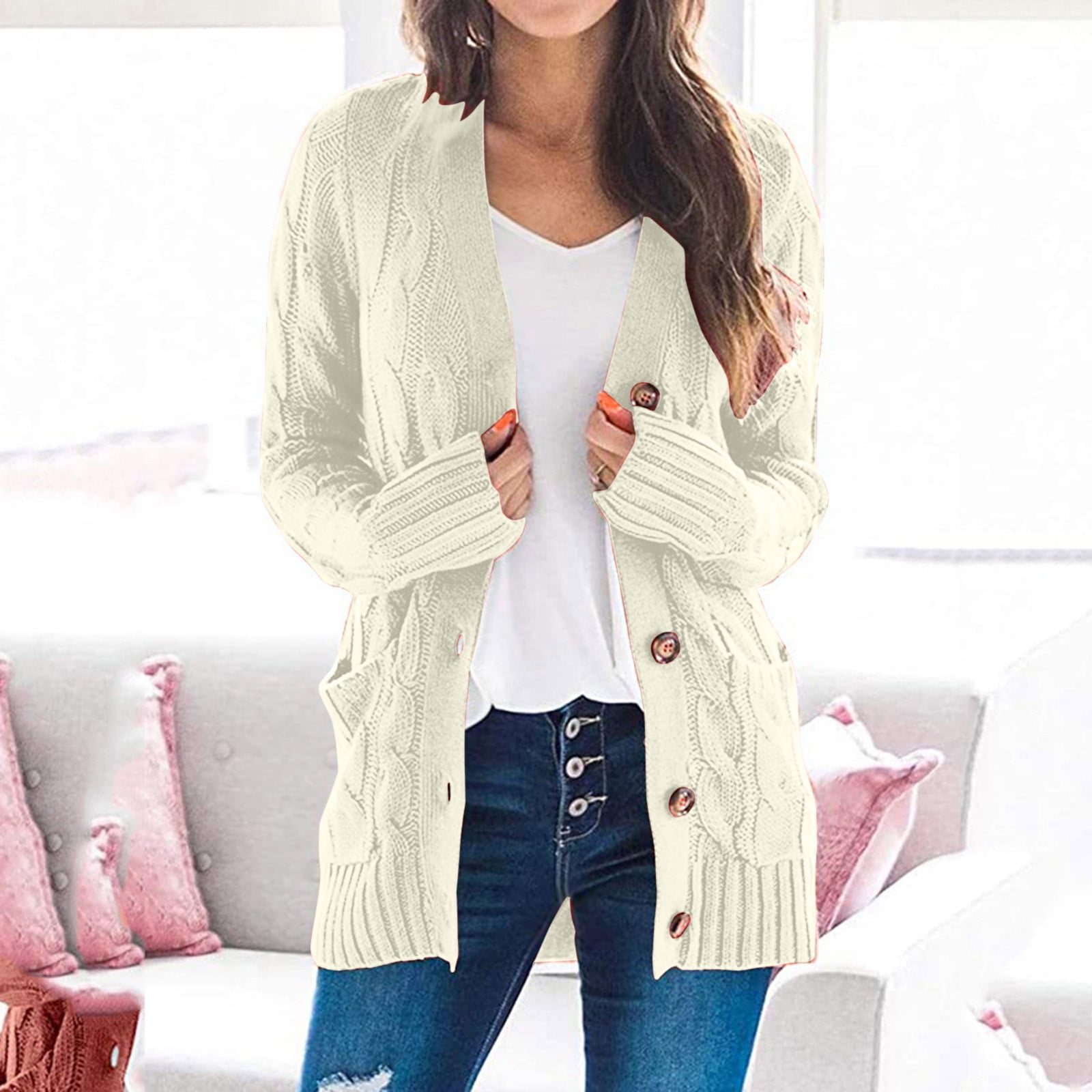 Kimono Cardigan For Women Yemak Women's Long Sleeve Knitted Open-Front Summer Flowy Pants For Women