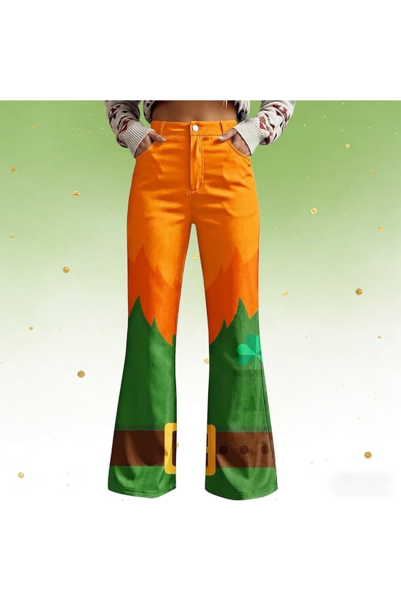 FAOWME Womens Casual Pants High Waist Wide Leg Straight Fit Comfortable Stylish Stretchy Trousers With Pockets For Daily Wear And Relaxation,Orange,Xxxl