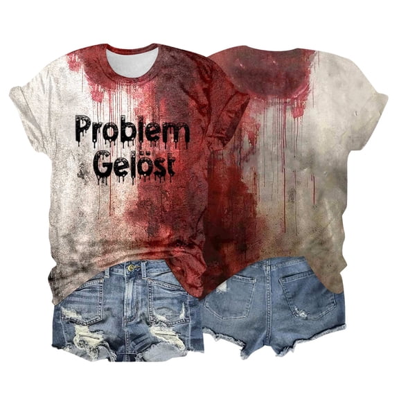 FAOWME Womens Halloween T Shirt Letter Printed Short Sleeve Round Neck Comfortable Breathable Top Tee For Casual Daily Wear,Wine,M