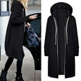 thumbnail image 1 of FAOWME Womens Hooded Coat With Pockets Long Sleeve Solid Color Drawstring Zipper Mid Length Warm Jackets For Fall Winter,Black,Xxl, 1 of 6