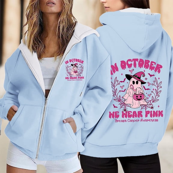 FAOWME Womens Hoodies With Pocket Long Sleeve Letter Print Zipper Loose Fit Comfortable Fashion Sweatshirts For Autumn Winter Daily Wear Light Blue Xxl