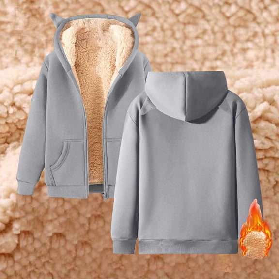 FAOWME Womens Hoodies With Pocket Long Sleeve Solid Color Zipper Plush Thickened Comfortable Fashion Sweatshirts For Autumn Winter Daily Wear Light Gray S