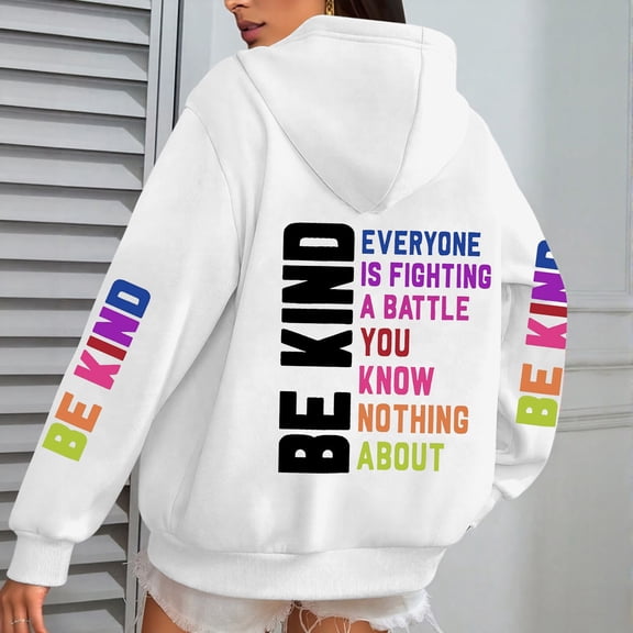 FAOWME Womens Hoodies With Pocket Long Sleeve Letter Print Drawstring Loose Comfortable Fashion Sweatshirts For Autumn Winter Daily Wear White L