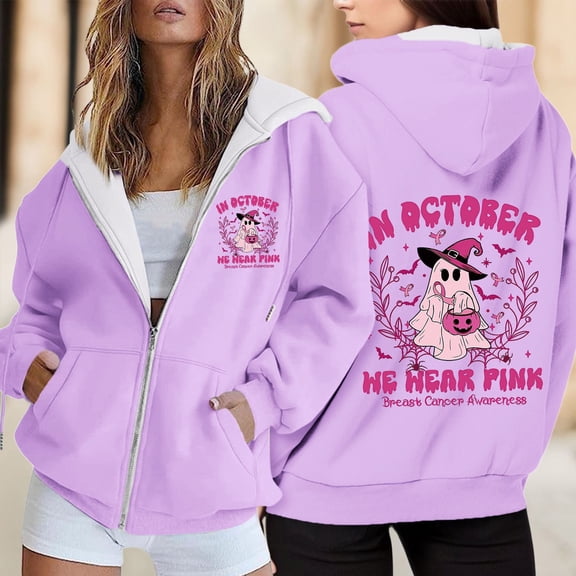 FAOWME Womens Hoodies With Pocket Long Sleeve Letter Print Zipper Loose Fit Comfortable Fashion Sweatshirts For Autumn Winter Daily Wear Purple L