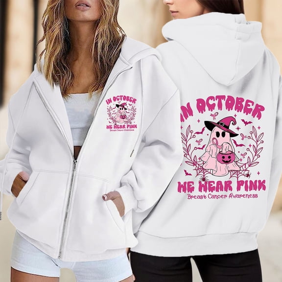 FAOWME Womens Hoodies With Pocket Long Sleeve Letter Print Zipper Loose Fit Comfortable Fashion Sweatshirts For Autumn Winter Daily Wear White M