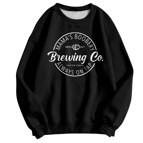 FAOWME Womens Pullover Long Sleeve Round Neck Letter Print Casual Comfortable Fashion Sweatshirts For Autumn Winter Daily Wear Black S