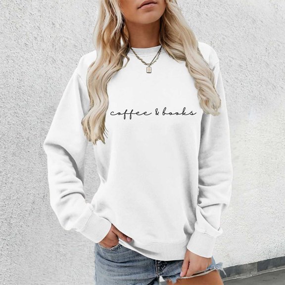 FAOWME Womens Pullover Long Sleeve Round Neck Letter Print Comfortable Fashion Soft Sweatshirts For Autumn Winter Daily Wear White Xxxl