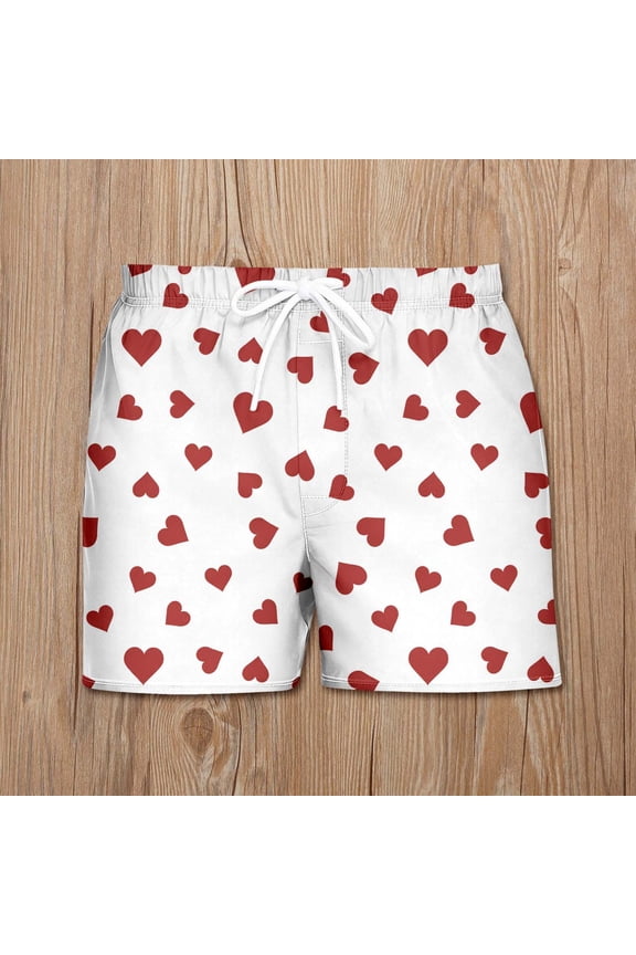 Womens Shorts Drawstring Elastic Waist Love Heart Print Casual Soft Lightweight Comfort Shorts With Pockets For Holiday Vacation Beach,White,Xxl
