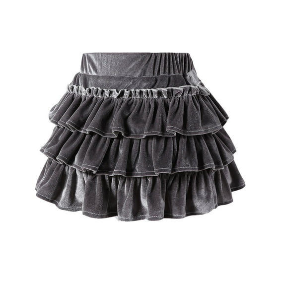 FAOWME Wool Cake Skirt For Girls Short Skirt Short Pleated Skirt Children Half Skirt Grey 11-12 Years