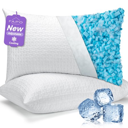 FAPO Cooling Bed Pillows Queen Size Set of 2, Adjustable Shredded Memory Foam Pillow for bed, Washable Cover